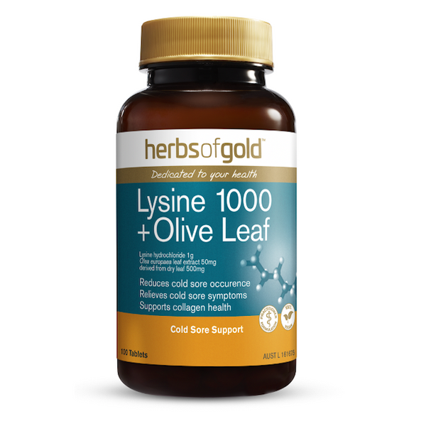 Herbs of Gold Lysine 1000 + Olive Leaf 100 Tablets